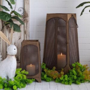 S/2 Weathered Brown Lanterns with Arched Legs 29.5 inch /17.5 inch